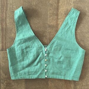 Madewell Linen “Gwen Crop Vest” Top in Trellis Green - Size 6!